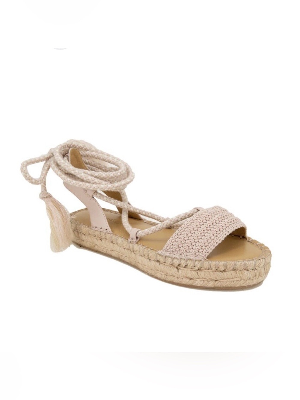 Splendid Mimosa Espadrille Platform Pink Crochet Strap Braided Ankle-Tie Sandal